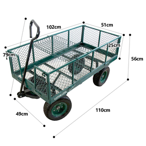 Heavy Duty 300kg 660lbs 10" Tire Removable Sides Mesh Steel Garden Trolley <b>Cart</b> Utility Wagon for Lawn Garden Yard Outdoor Tools - Product Image 3