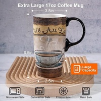 Mug à café au lait en céramique de style français vintage, design peint à la main, anti-fuite, compatible lave-vaisselle et micro-ondes, grande capacité