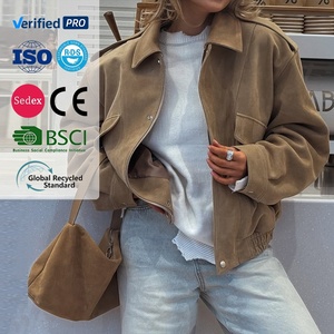 Oem New Fashion Custom Logo <strong>Suede</strong> <strong>Jacket</strong> Loose Women's Solid Color <strong>Jacket</strong> Zipper Casual - Product Image 1