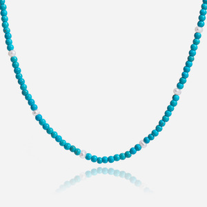 Turquoise Pearl <b>Beaded</b> <b>Necklace</b> Unisex Everyday Wear 18K Gold Stainless Steel Ball Shape JDN0306066 - Product Image 1