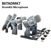 Kit de microphones de batterie portables professionnels BETADMK7 7 pièces avec connecteur XLR, légers et portables pour amplificateur de basse, toms et caisse claire