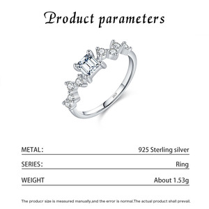 S925 <b>Silver</b> <b>Emerald</b> Cut Diamond <b>Ring</b> Prong Setting Women's Classic Engagement Band Geometric Style - Product Image 2