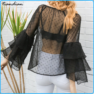 Sexy À Volants Tops Dentelle Chemisier En Mousseline De Soie Femmes - Product Image 4