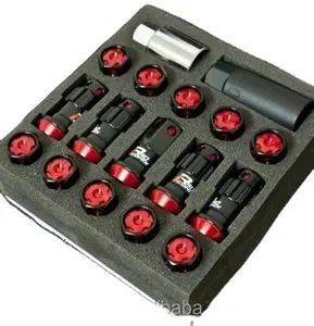 Tuner M12 x 1.5 Red / Gunmetal JDM Extended Dust Cap Steel Lug Nuts