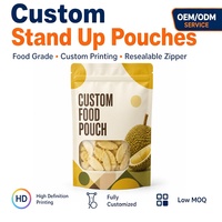 Op maat bedrukte staande pouches voor gevriesdroogde durian en tropisch fruit met transparant venster en hersluitbare bulkverpakking