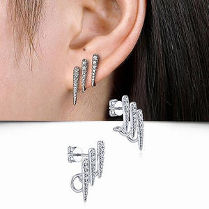 Pendientes de oro blanco con forma de pico y diamantes de imitación de cristal, estilo punk para mujer, joyería de moda para fiesta, aleación chapada en plata - Product Image 3