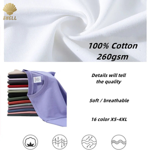CNSHELL 260gsm Haute Qualité Bartack Stitch Durable À Manches Courtes O Cou Sans Doublure Doux De Base Blanc T-shirt 100% Coton - Product Image 4