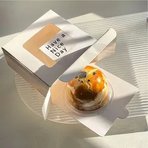 Embalagem personalizada de bolo recipiente de comida, caixa de papel de embalagem personalizada do bolo da sobremesa com janela transparente