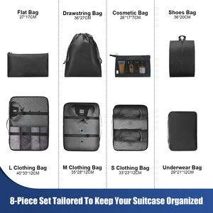 Ensemble de 8 organisateurs de valises portables en polyester avec fermeture éclair, cubes de rangement et sacs à vêtements pour les vacances et les voyages - Product Image 2