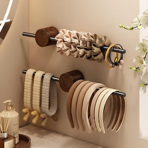 Porte-serviettes en bois de noyer, 2 barres, support de rangement auto-adhésif pour salle de bain, étagère de cuisine, 40, 50, 60 cm - Product Image 1