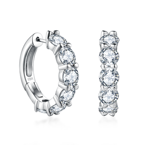 Pendientes de Aro Redondos Plateados con Moissanita Estilo Hip-Hop para Mujer, Clásicos, Chapados en Rodio, con Silicona, Regalo para Mujer - Product Image 1