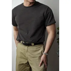 Amikaki美国复古300克重量级竹节棉t恤男士v领正式风格宽松纯棉小领口