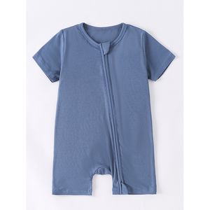 Combinaison bébé à manches courtes en bambou et élasthanne côtelé uni, avec fermeture éclair bidirectionnelle, vêtements pour nouveau-né, pyjama bébé - Product Image 4