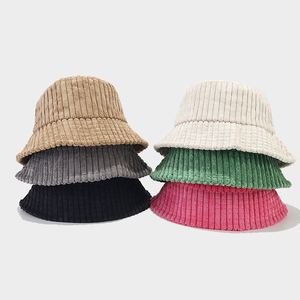 Sombrero de cubo de terciopelo corto a rayas gruesas para mujer, logotipo personalizado, pana informal cálida para pesca, deportes, viajes diarios, ciclismo para - Product Image 1