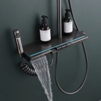 Ensemble de douche domestique thermostatique en cuivre chromé de Kaiping, design moderne, avec barre de levage, double commande chaud/froid, pomme de douche carrée