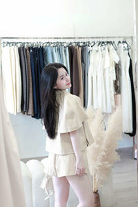 Conjunto de 3 piezas de camisa, capa y pantalones cortos con lazo, mezcla de lino de Vietnam, cuello con lazo, top de manga corta, algodón tejido transpirable, cómodo para mujer - Product Image 4