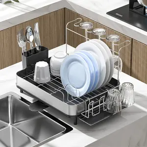 WIREKING 304 Stainless Steel Dish Drying Rack Big Capacity Dish Drainer Rack with Cups and Wine Holder