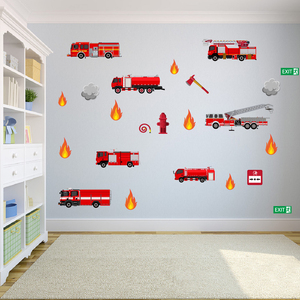 Autoadesiva rimovibile 3d simpatica macchina antincendio Baby Room adesivo da parete - Product Image 2