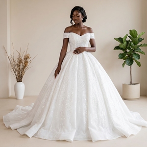 Sparkly Princess Floor-Length Ball Gown Vestidos de novia con estampado floral Apliques de encaje Lentejuelas Novia Lsbh11 - Product Image 1