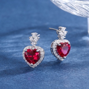 High Quantity Eco-friendly Copper 9*9MM 12*12MM Zircon Pendant <b>Earrings</b> <b>Set</b> Red Heart Jewelry <b>Set</b> for Valentine's Day Gifts - Product Image 4