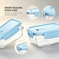 Rechthoekige glazen voedselbewaarbak, luchtdicht, lekvrij, lunchbox met ventilatieklep, magnetronbestendig, aanpasbare kleur van het deksel