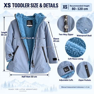Robe de bain pour enfants XS, doublée de polaire chaude, imperméable, parka de plage et d'extérieur, veste à capuche entièrement zippée pour tout-petits - Product Image 4