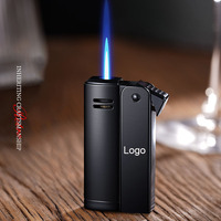 Briquet torche à flamme unique amélioré, logo personnalisé, briquet à cigare gonflable, flamme jet, briquet gonflable