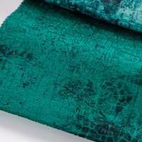 Tissu de canapé en velours imprimé vieilli, directement de l'usine, 100% polyester, respirant, texture mouchetée vintage, 300 GSM, vert sarcelle, doux