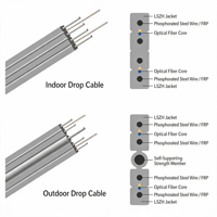 Cable de Fibra Óptica Paralelo de Alta Resistencia FTTH, 2 Hilos, 4/5 Hilos de Acero, FRP, No Metálico, para Exteriores e Interiores, SM, Aéreo, Telecomunicaciones, 1000m