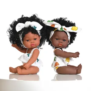 Boneka Rambut Hitam Afrika 35Cm, Lem Lembut Silikon Reborn, Boneka Hitam Simulasi Boneka Vinil Bayi