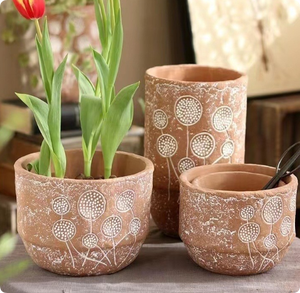 Macetas de Fibra de Vidrio Ligeras con Relieve Contemporáneo para Interiores y Exteriores, Jardín y Hogar, con Drenaje para Plantas y Suculentas - Product Image 3