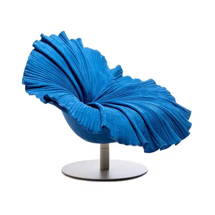 Современный дизайн, стул для гостиной с вращающейся металлической основой и бархатной тканью, цветущей формы