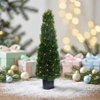 Sapin de Noël Artificiel 145 cm, 500-1000 Lumières, 8 Modes, Blanc Chaud, Pré-éclairé, Support Métallique, Décoration de Pot Rétro Illuminée à Brancher