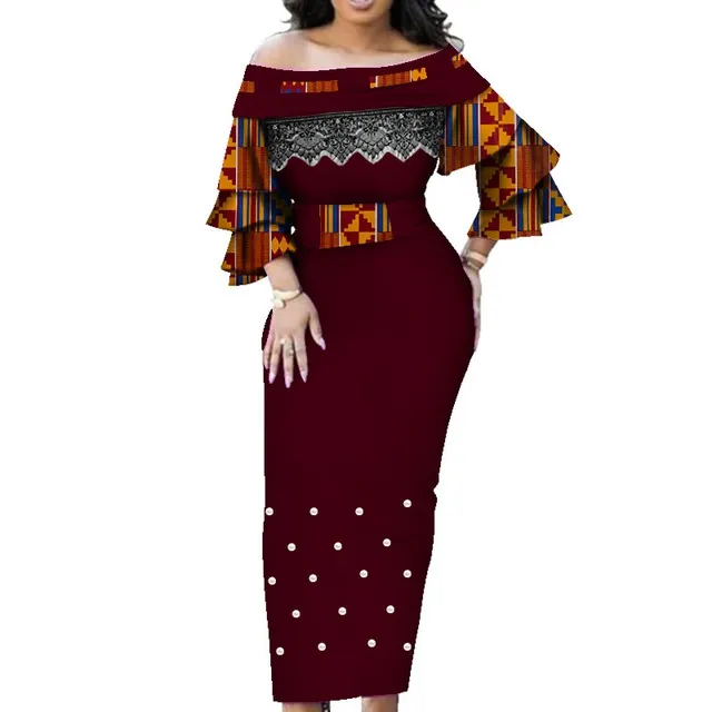 High Quality African Empire perle Dresses für One Shoulder Wrap Dress mit Petal Sleeve hochzeit African Women Lace Dresses