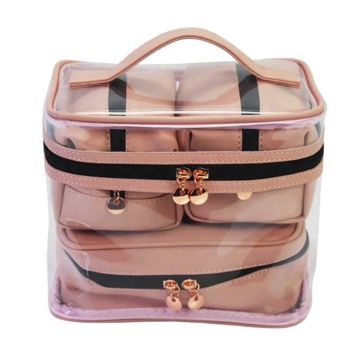 Bolsa transparente para bagagem, maquiagem para viagem, bolsa transparente, 3 peças, conjunto de bolsas para cosméticos em pvc