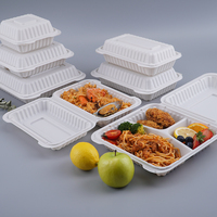 7*7 pouces pp blanc articulé jetable à emporter boîte à lunch à clapet réutilisable 3 compartiments en plastique divisé boîte à lunch