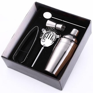 Amazon Top Seller Custom 5 Pieces Silver Professional Cocktail Shaker Gift Set Stainless Steel Bartender Kit Bar Tool Set in Box