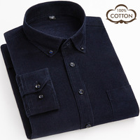 Kerah Berdiri Korduroi Kustom Usia Menengah Kemeja Kerja Kantor Bisnis Polo Pria 100% Katun untuk Pria Ukuran Plus