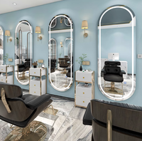Miroir de barbier de luxe moderne et léger Lumière LED Meilleur prix Vente en gros Accessoires de barbier pour salon de coiffure Mobilier portable pour centre commercial