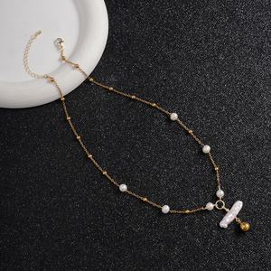 <span class=keywords><strong>Collier</strong></span> Croix en Perle Naturelle et Aigue-marine 2026, Plaqué Or 18K, Acier Inoxydable Anti-ternissement, Esthétique, Vente en Gros pour Femmes - Product Image 2