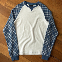 T-shirts Raglan à Carreaux Effet Délavé en Waffle de Haute Qualité Personnalisés, T-shirts en Coton Tricoté Waffle Grande Taille pour Hommes à Manches Longues