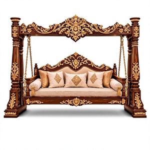 Traditional Teak Wood 3 Seater Swing For Lobby Area Antique Maharaja Jhula with Canopy <b>Frame</b> Buy Walnut Finish Onjhal for Home - Product Image 2
