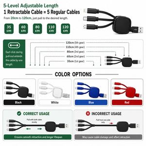 Câble USB 3-en-1 promotionnel personnalisé avec logo, chargeur portable télescopique multi-prises avec boîte rétractable pour la vente en gros - Product Image 3