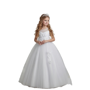 Vestido de Fiesta Blanco 2026 <span class=keywords><strong>para</strong></span> Niñas, con Cuello Ilusión y Flores 3D, Vestido Formal <span class=keywords><strong>para</strong></span> Niñas, Vestido de Dama de Honor <span class=keywords><strong>para</strong></span> Boda, <span class=keywords><strong>Primera</strong></span> Comunión - Product Image 2