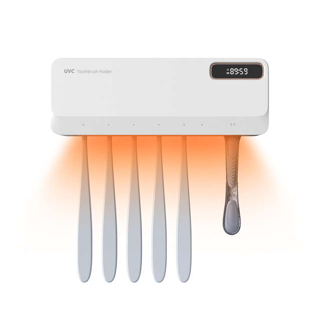 Custom Logo Wall Mounted Toothbrush UVC Cleaner Sanitizing Case UV ToothBrush Holder with Fan Drying Timing