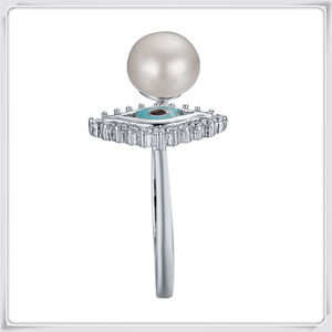Anillo de Plata de Ley 925 con Baño de Rodio, Talla Abierta, Ojos Azules con Perla de Agua Dulce y Esmalte, para Uso Flexible - Product Image 2