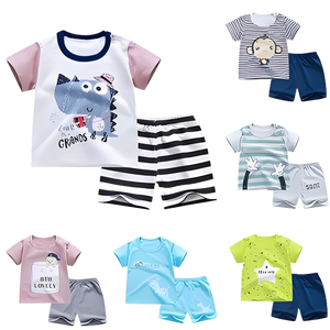 Conjuntos de Ropa de Algodón Unisex para Niños, Blusas y Pantalones Cortos con Estampado Floral de Dinosaurios, Listos para Enviar - Product Image 2