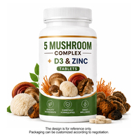 Tabletas de Mezcla de 5 Hongos OEM |   Melena de León, Reishi, Cordyceps, Chaga, Cola de Pavo |   Soporte Inmunológico con Vitamina D3 y Zinc