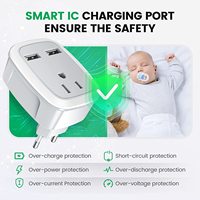Adaptateur secteur international Reisende CN-7 avec 2 ports USB, prises américaines, prise européenne 3-en-1, blanc, ABS, norme IEC, OEM