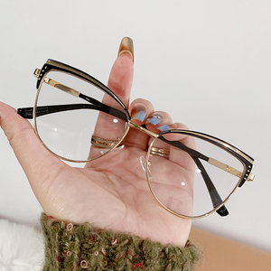 Thời trang kim loại khung chống ánh sáng màu xanh photochromic Kính Retro Cat Eye Dot Kính kim cương để đọc Kính mắt máy tính - Product Image 3